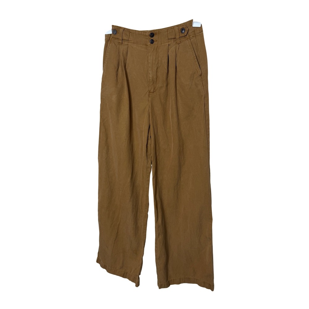 Madewell Pleated Wide Leg Pants Brown Lyocell Linen Blend High Rise Size 0